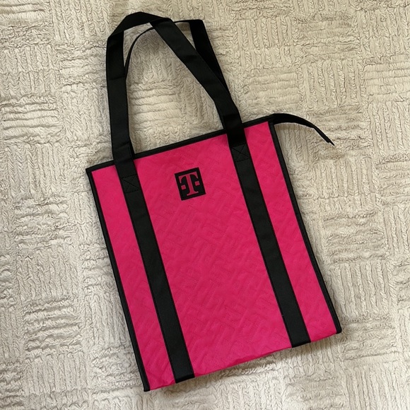 New reusable insulated shopping tote bag with zipper closure pink & black - Picture 2 of 16